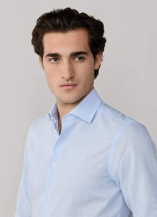 Classic Fit Formal Linen Blend Stripe Shirt