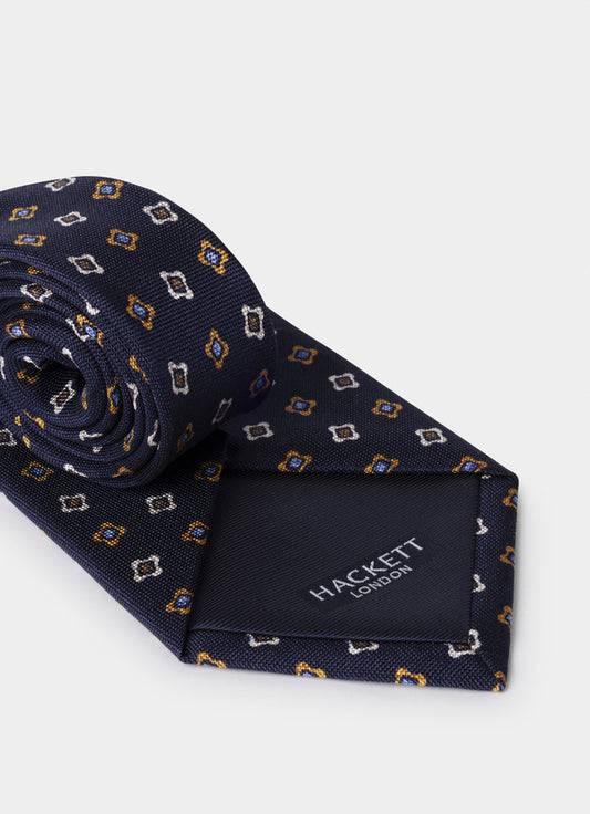 Geometric Motif Print Silk Tie