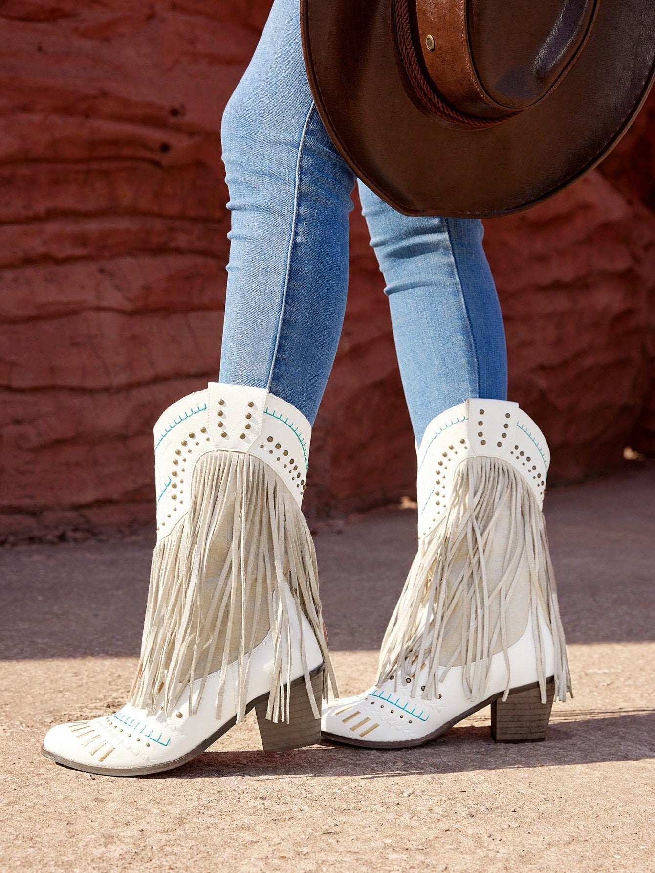 Women's Fashionable Party Personalized Rivet & Tassel Mid-Calf Boots Cowboy Boots