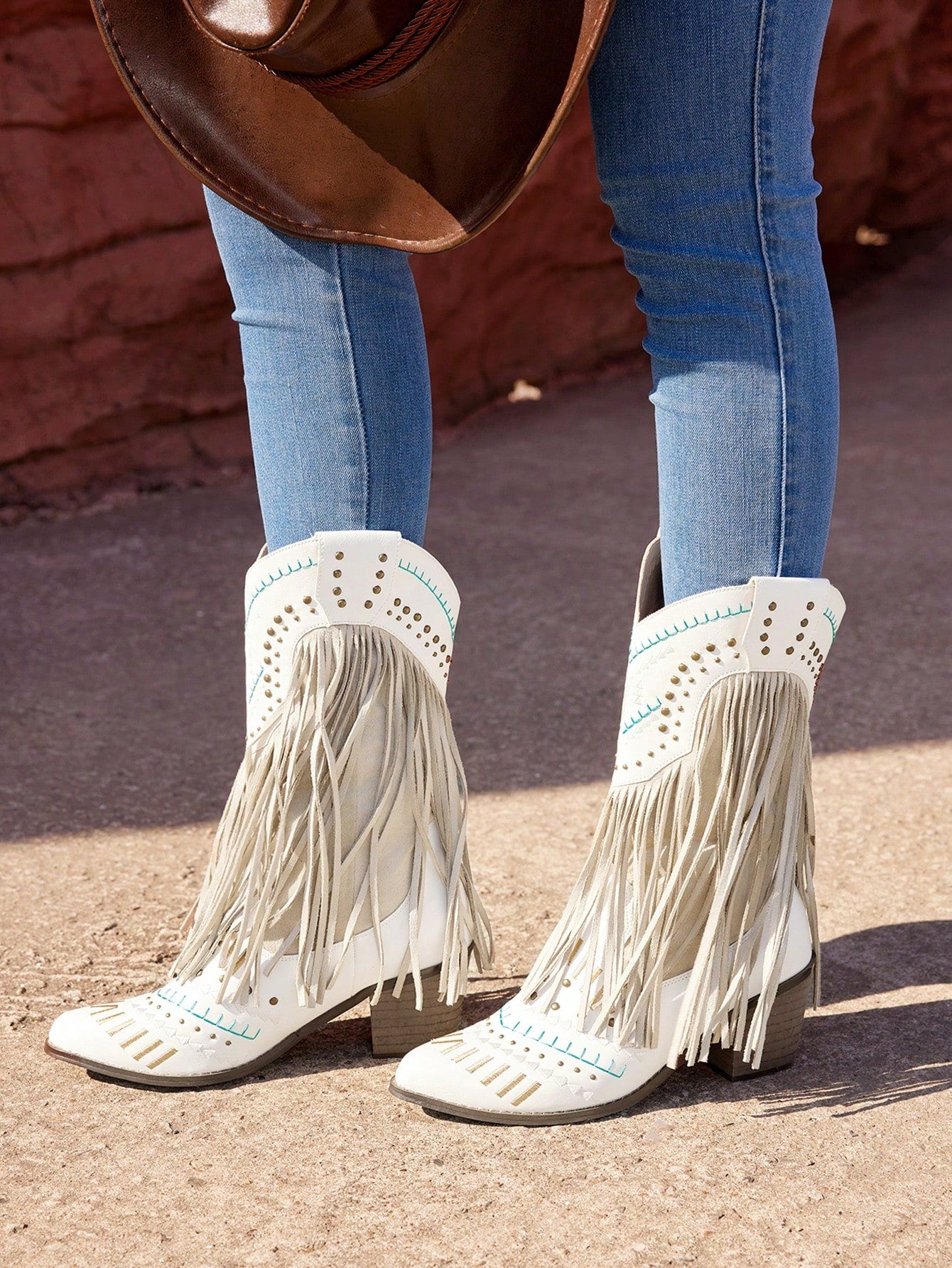 Women's Fashionable Party Personalized Rivet & Tassel Mid-Calf Boots Cowboy Boots