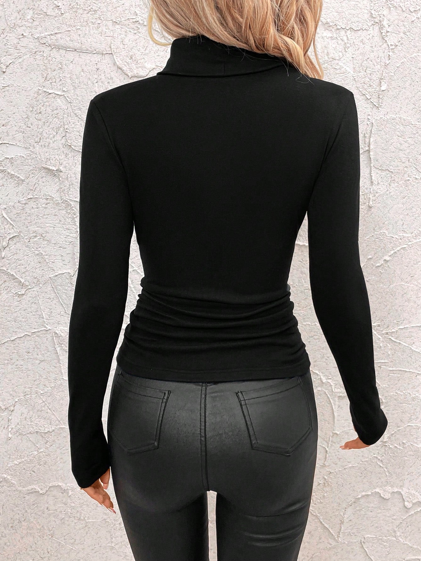 Women's Stand Collar Gathered Warm T-Shirt
