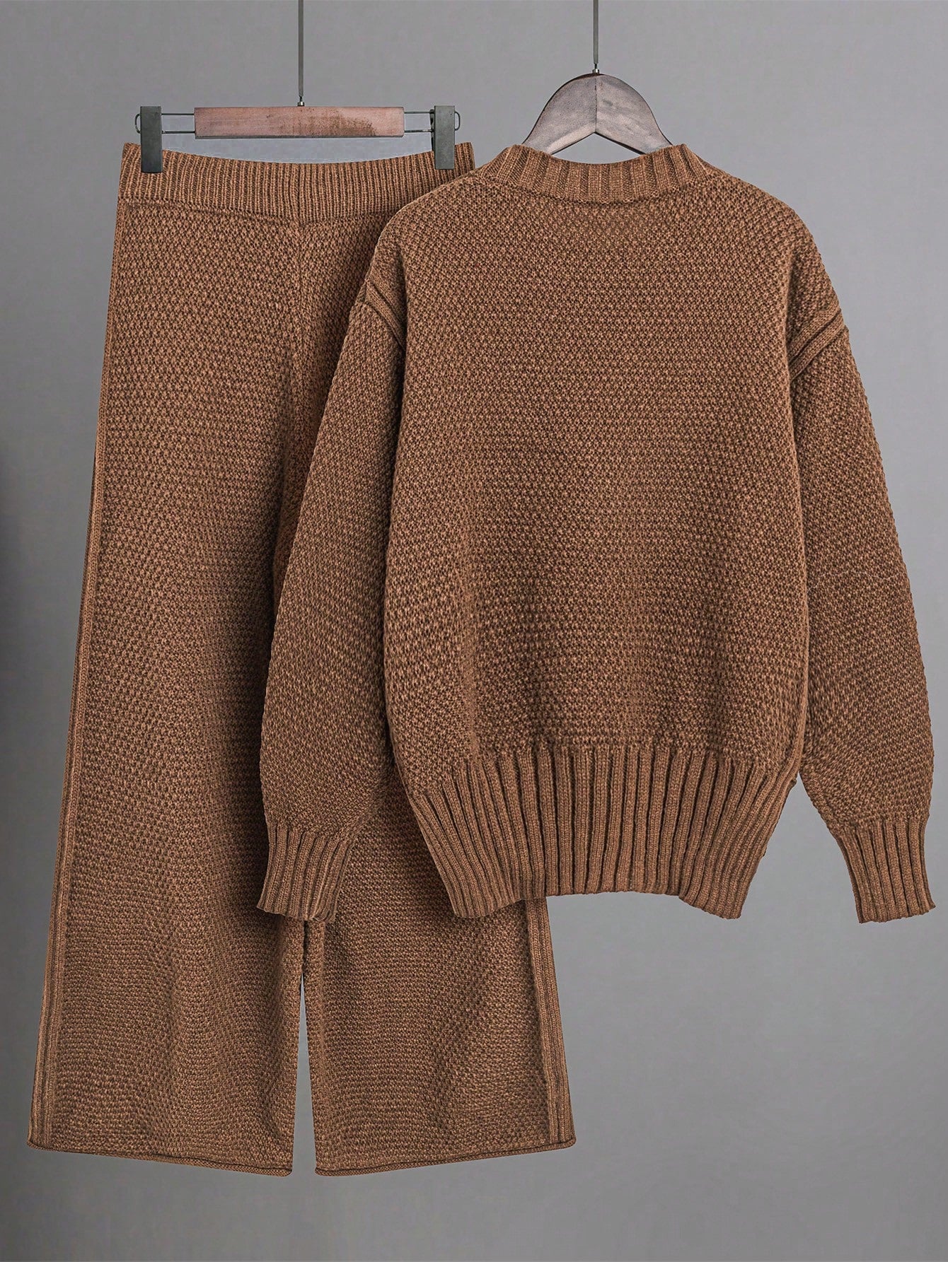 2pcs/Set Solid Color Crew Neck Long Sleeve Top And Pants Casual Outfit Fall Winter Cloth For Women