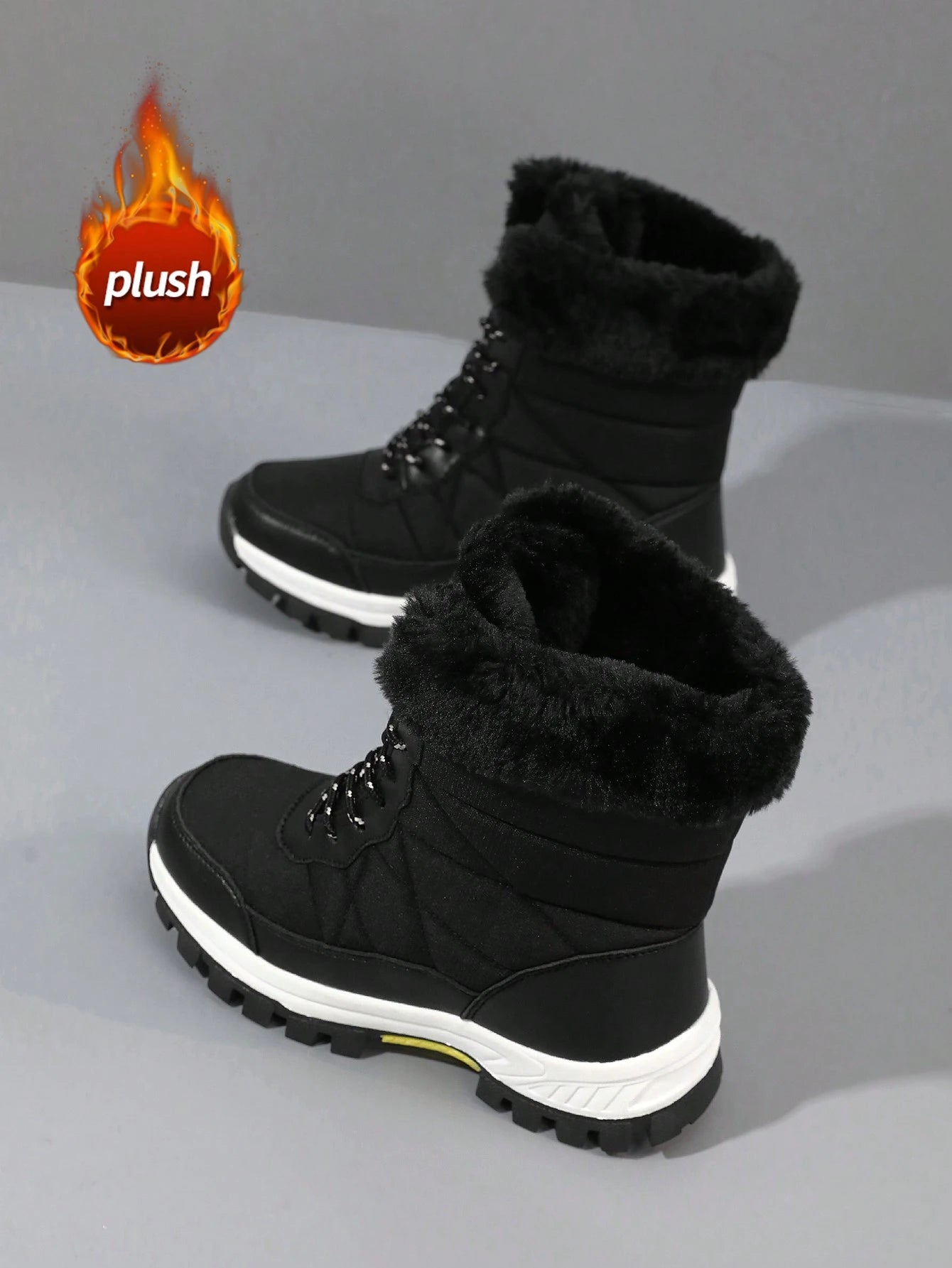 Women's Snow Boots, New Autumn/Winter High-Top Mid-Calf Lace-Up Comfortable Thick-Soled Non-Slip Durable Solid Casual Boots, Fashionable Outdoor Hiking Adventure, Thick Plush Lining, Waterproof Leather Upper, Comfortable And Warm