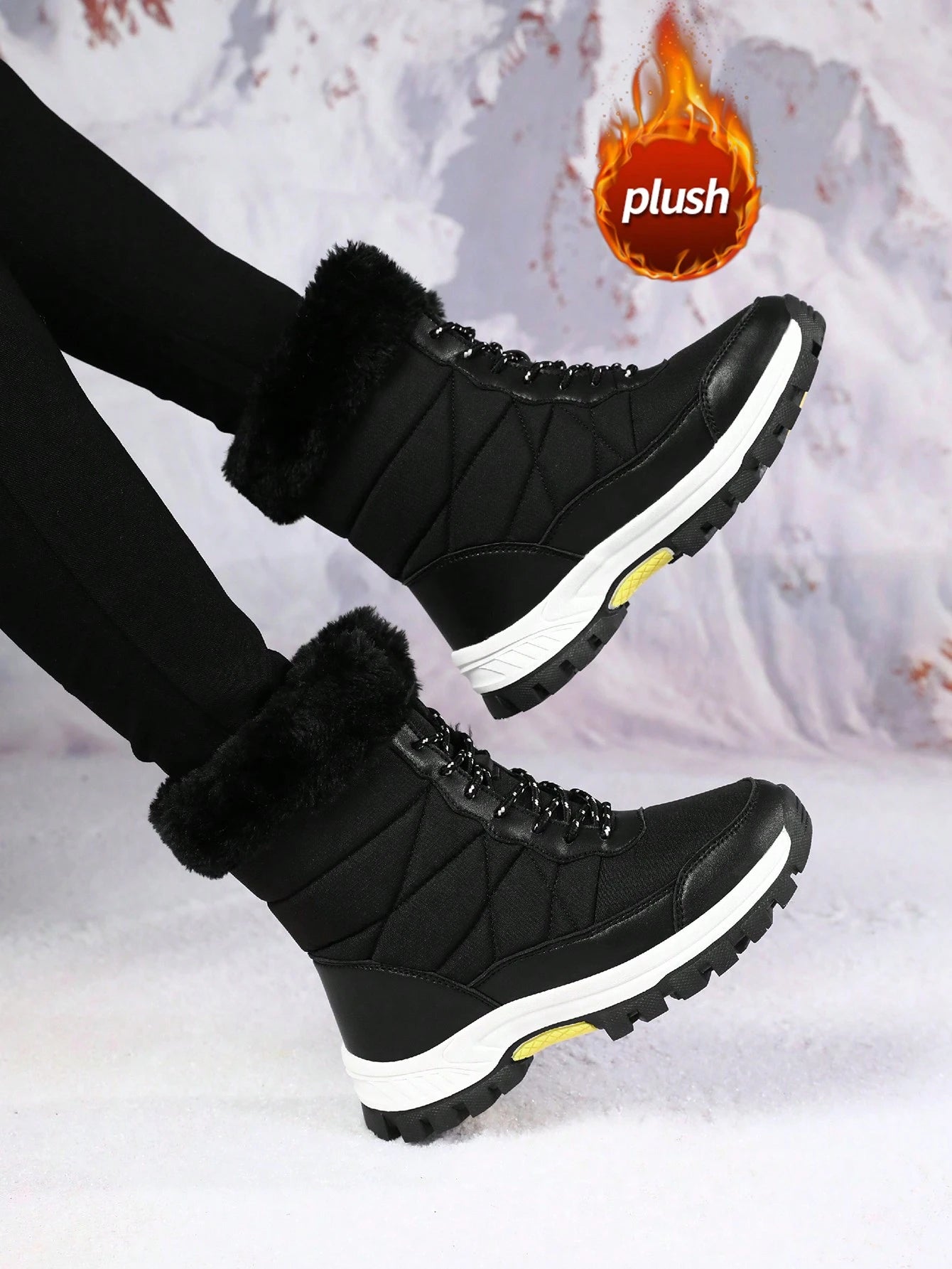Women's Snow Boots, New Autumn/Winter High-Top Mid-Calf Lace-Up Comfortable Thick-Soled Non-Slip Durable Solid Casual Boots, Fashionable Outdoor Hiking Adventure, Thick Plush Lining, Waterproof Leather Upper, Comfortable And Warm