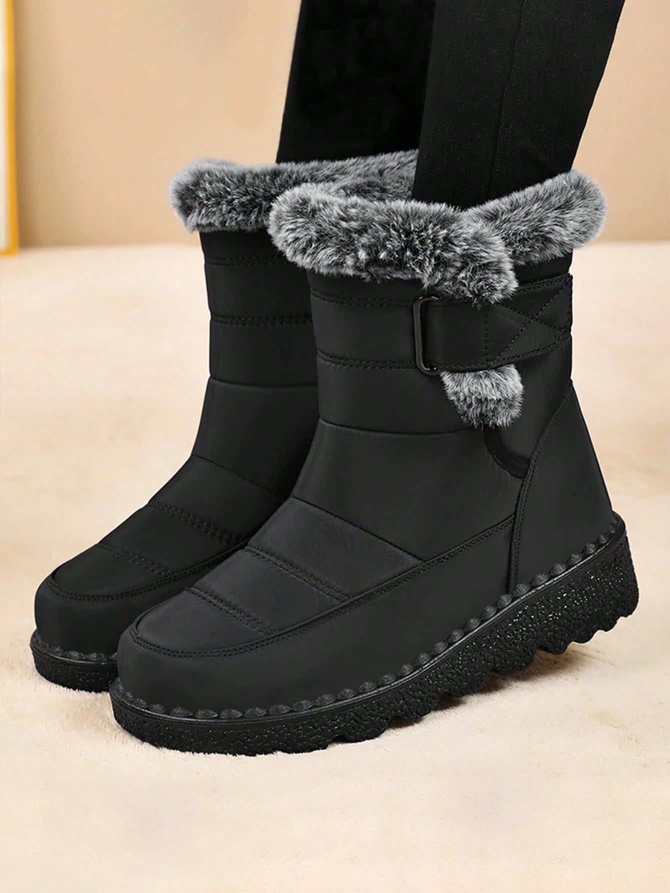 Women's Thickened Thermal Lined Anti-Slip Mid-Calf Snow Boots For Winter Outdoor, Versatile