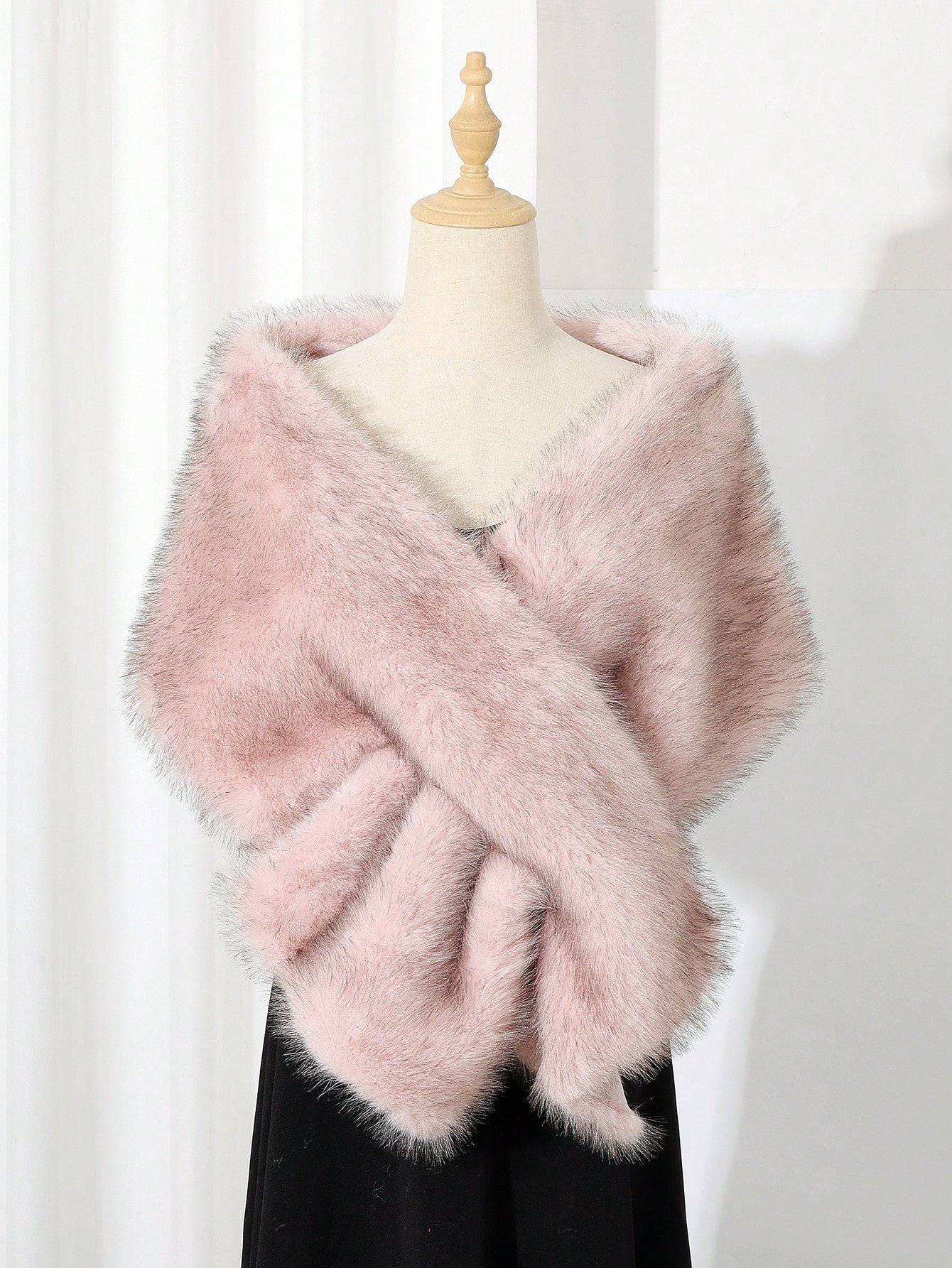 1pc Fluffy Bridal Shawl Cape With Collar