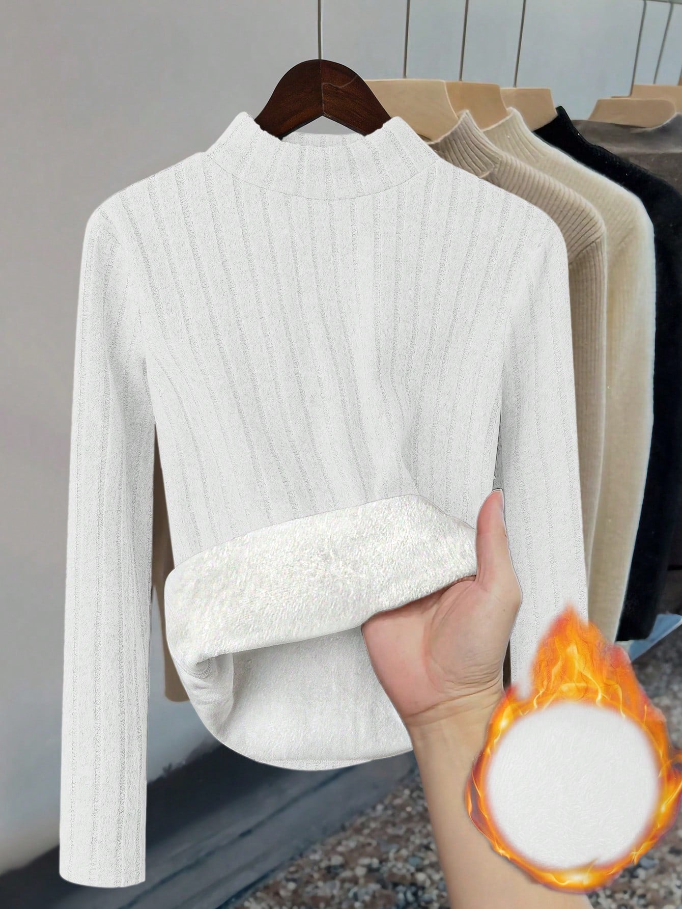 Thermal Lined Slim Fit Women's Casual Mock Neck Long Sleeve T-Shirt