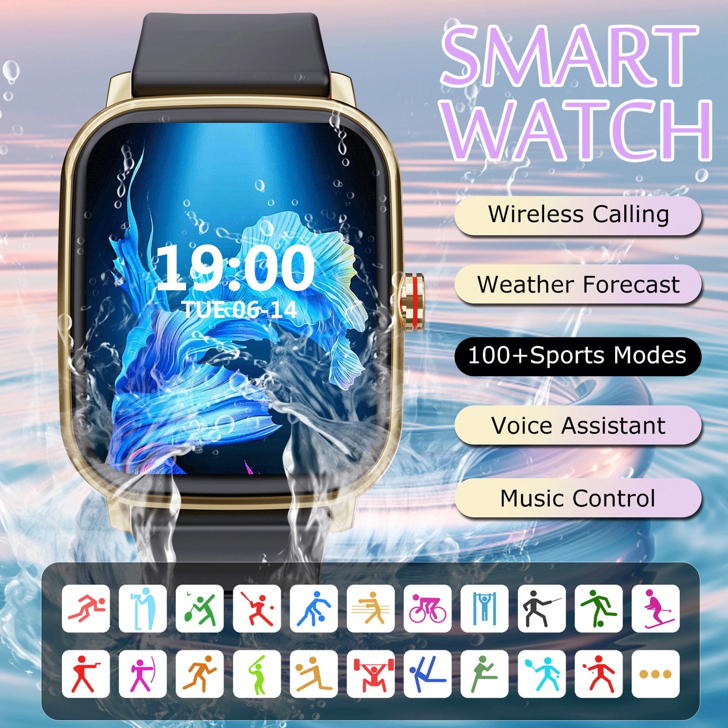 Waterproof Smart Watch, Wireless Call/Dial, Multiple Sports Modes, Incoming Call Alert And Rejection, SMS Notification, Customizable Wallpaper, Compatible With Smartphone/Android System