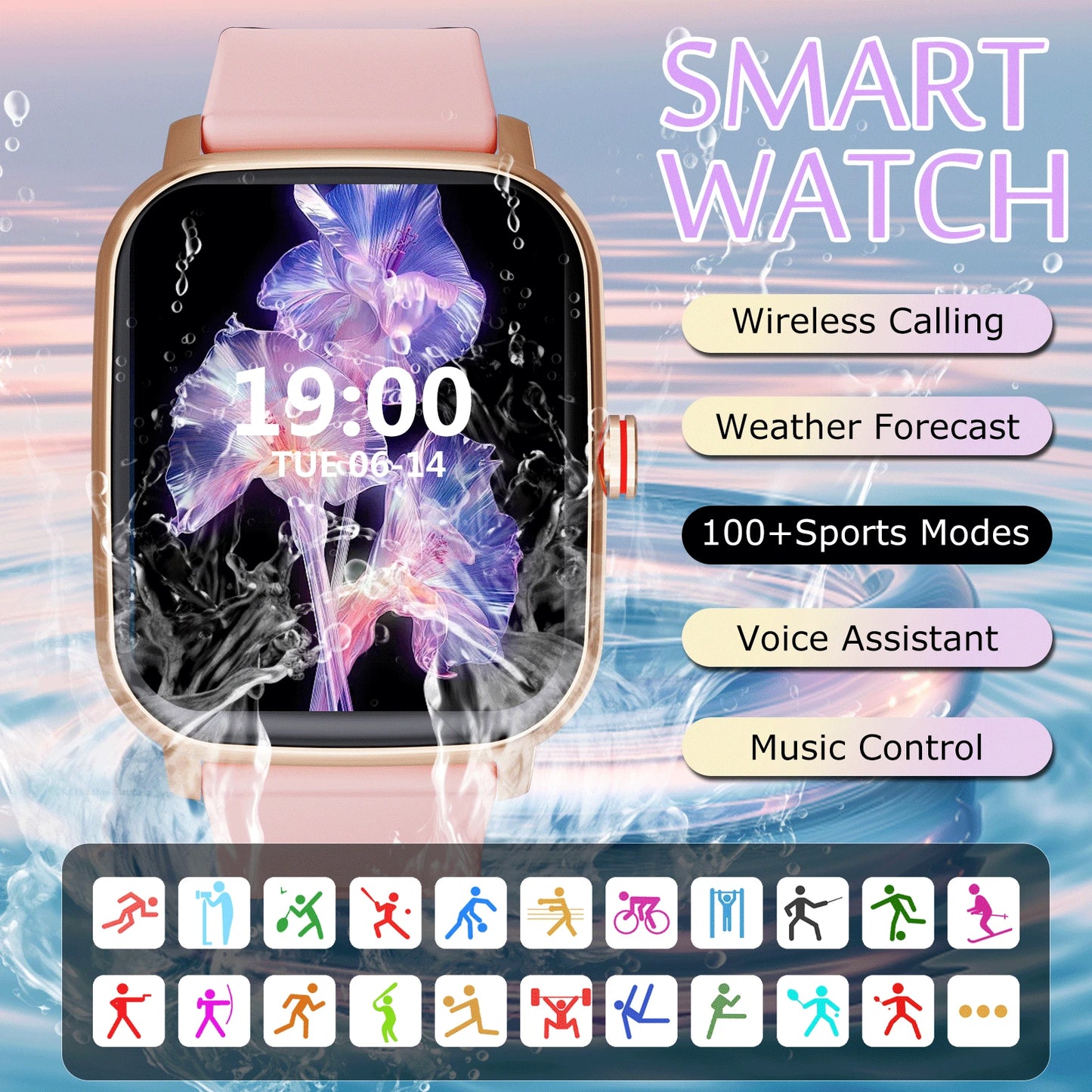 Waterproof Smart Watch, Wireless Call/Dial, Multiple Sports Modes, Incoming Call Alert And Rejection, SMS Notification, Customizable Wallpaper, Compatible With Smartphone/Android System