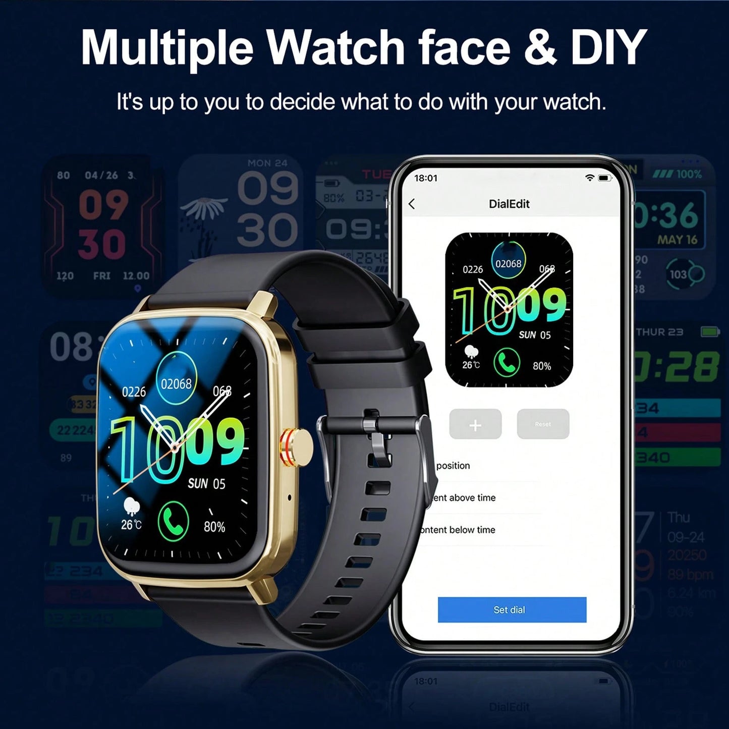Waterproof Smart Watch, Wireless Call/Dial, Multiple Sports Modes, Incoming Call Alert And Rejection, SMS Notification, Customizable Wallpaper, Compatible With Smartphone/Android System