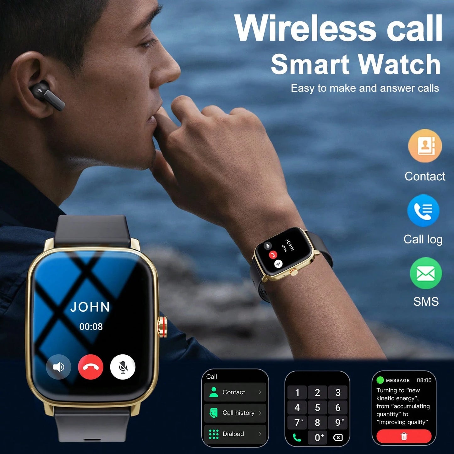 Waterproof Smart Watch, Wireless Call/Dial, Multiple Sports Modes, Incoming Call Alert And Rejection, SMS Notification, Customizable Wallpaper, Compatible With Smartphone/Android System