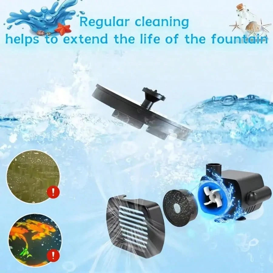 Upgraded Solar Powered Floating Water Fountain For Garden Outdoor Decoration, With 6 Nozzles, For Bird Bath, Garden, Pond, Fish Tank, Aquarium, Swimming Pool, Waterproof IPX8