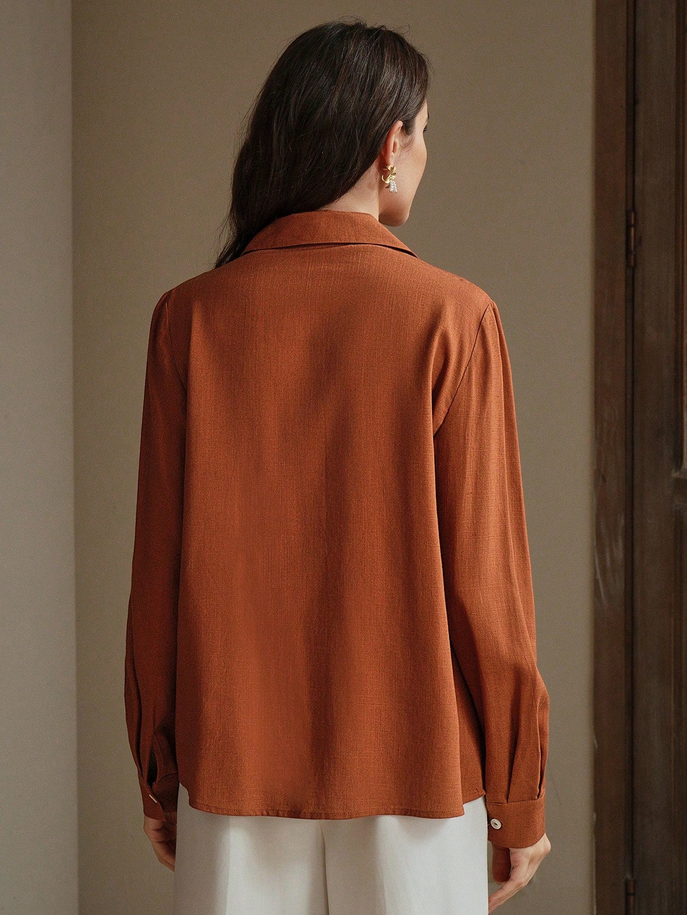 Women's Bohemian Style Embroidered Button-Front Long Sleeve Shirt