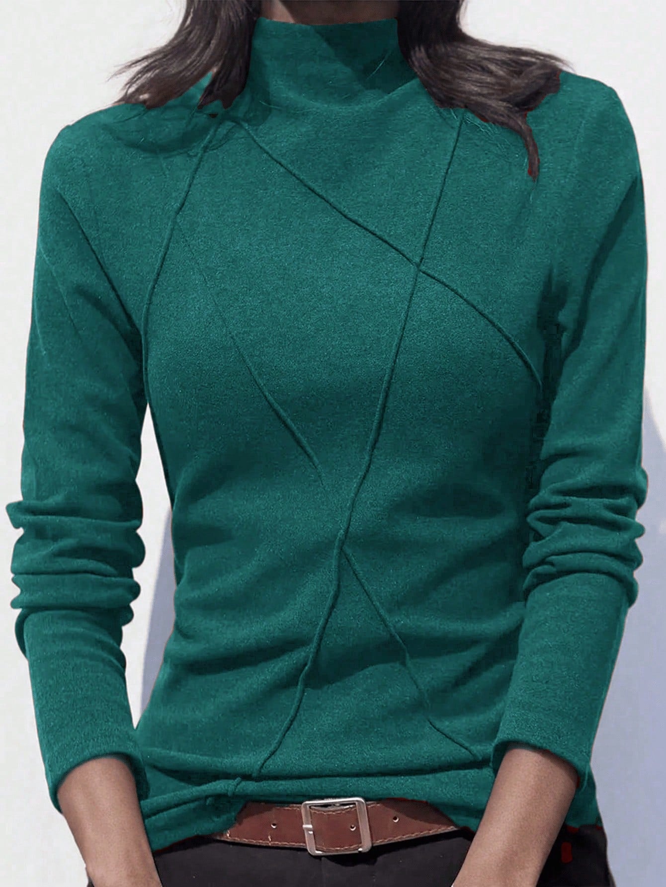 Women's Thicken Fleece Turtleneck Thermal Undershirt, Stylish Splice Rib Knit Design