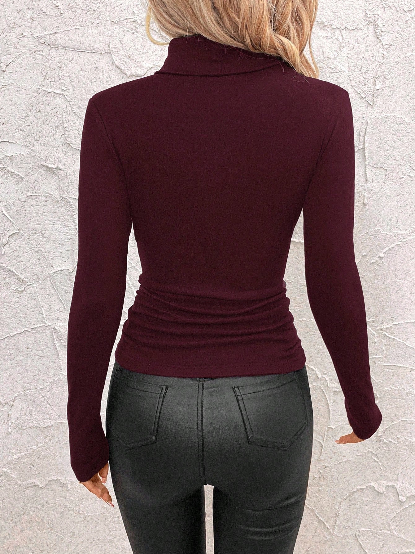 Women's Stand Collar Gathered Warm T-Shirt