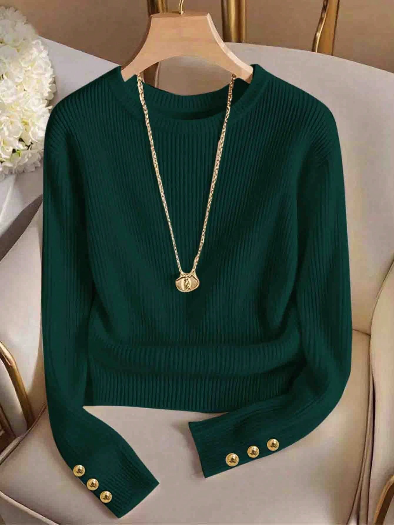 Elegant Round Neck Knit T-Shirt, Minimalist Fashion Knit Top, Autumn/Winter