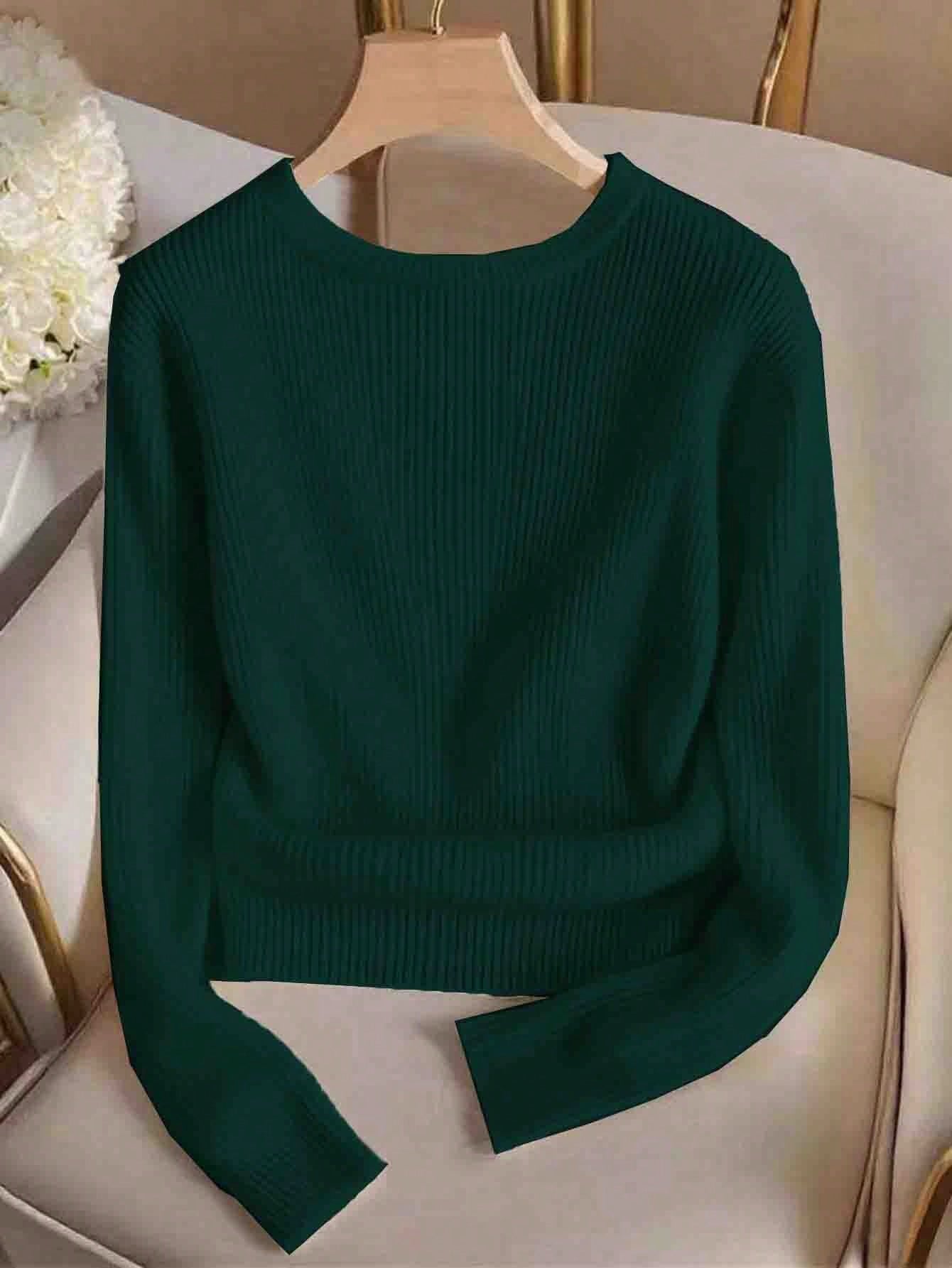 Elegant Round Neck Knit T-Shirt, Minimalist Fashion Knit Top, Autumn/Winter