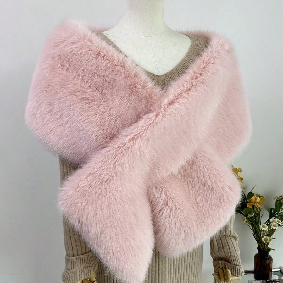 1pc Fluffy Bridal Shawl Cape With Collar