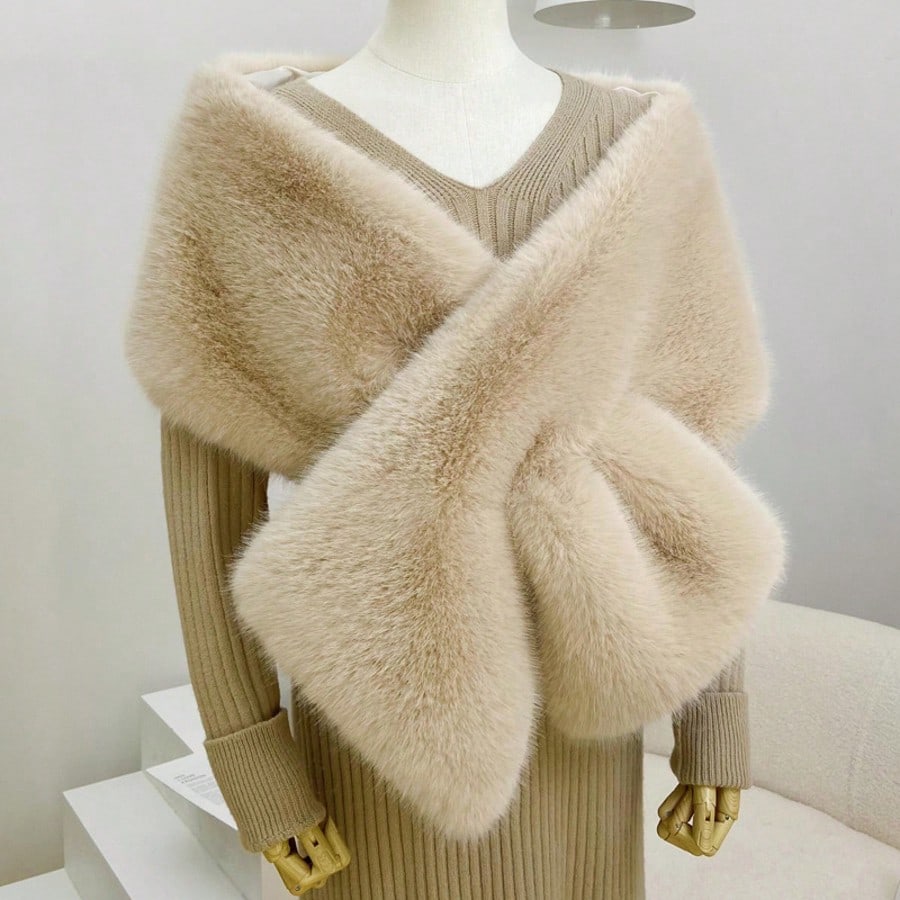 1pc Fluffy Bridal Shawl Cape With Collar
