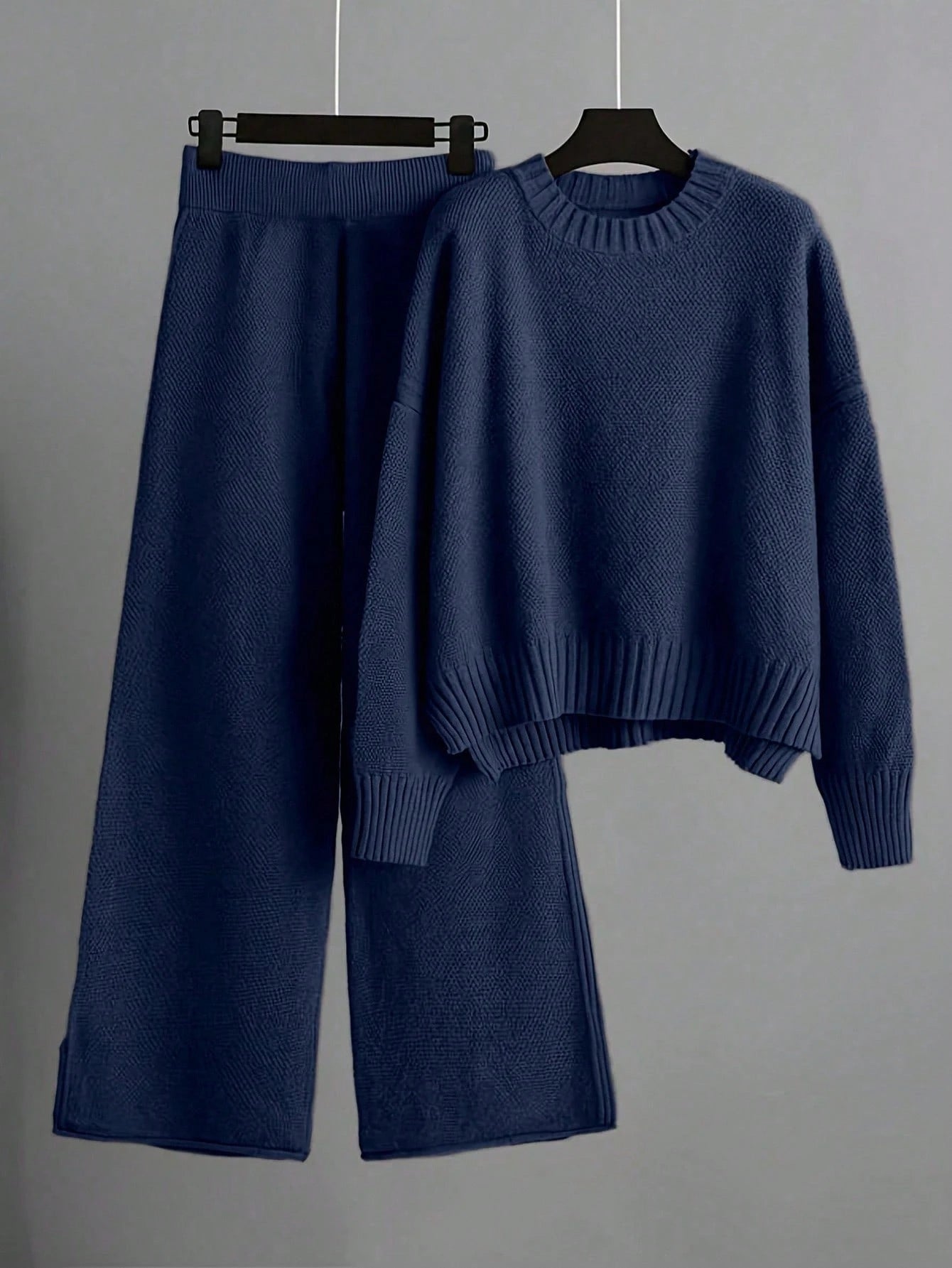 2pcs/Set Solid Color Crew Neck Long Sleeve Top And Pants Casual Outfit Fall Winter Cloth For Women