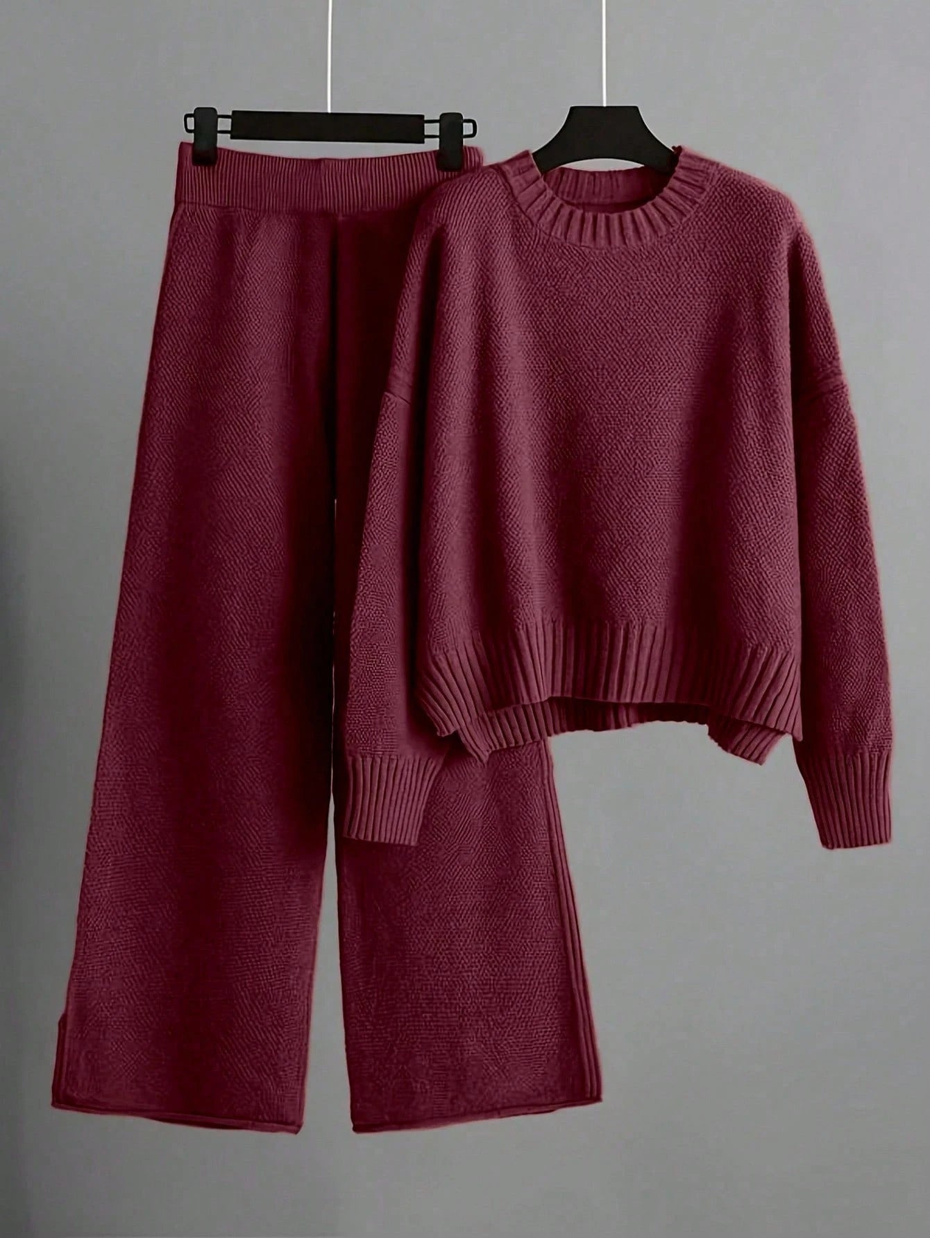 2pcs/Set Solid Color Crew Neck Long Sleeve Top And Pants Casual Outfit Fall Winter Cloth For Women