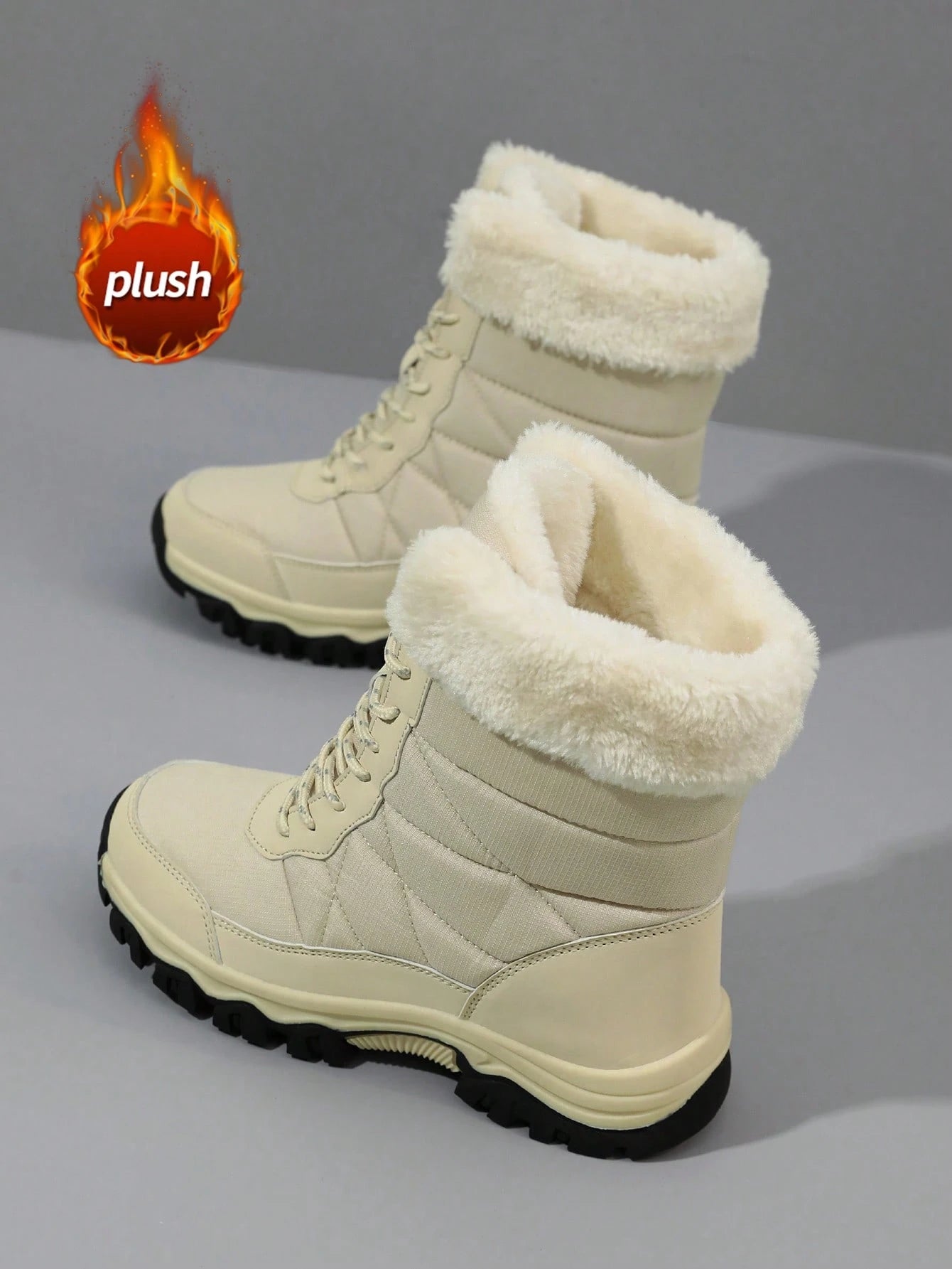 Women's Snow Boots, New Autumn/Winter High-Top Mid-Calf Lace-Up Comfortable Thick-Soled Non-Slip Durable Solid Casual Boots, Fashionable Outdoor Hiking Adventure, Thick Plush Lining, Waterproof Leather Upper, Comfortable And Warm