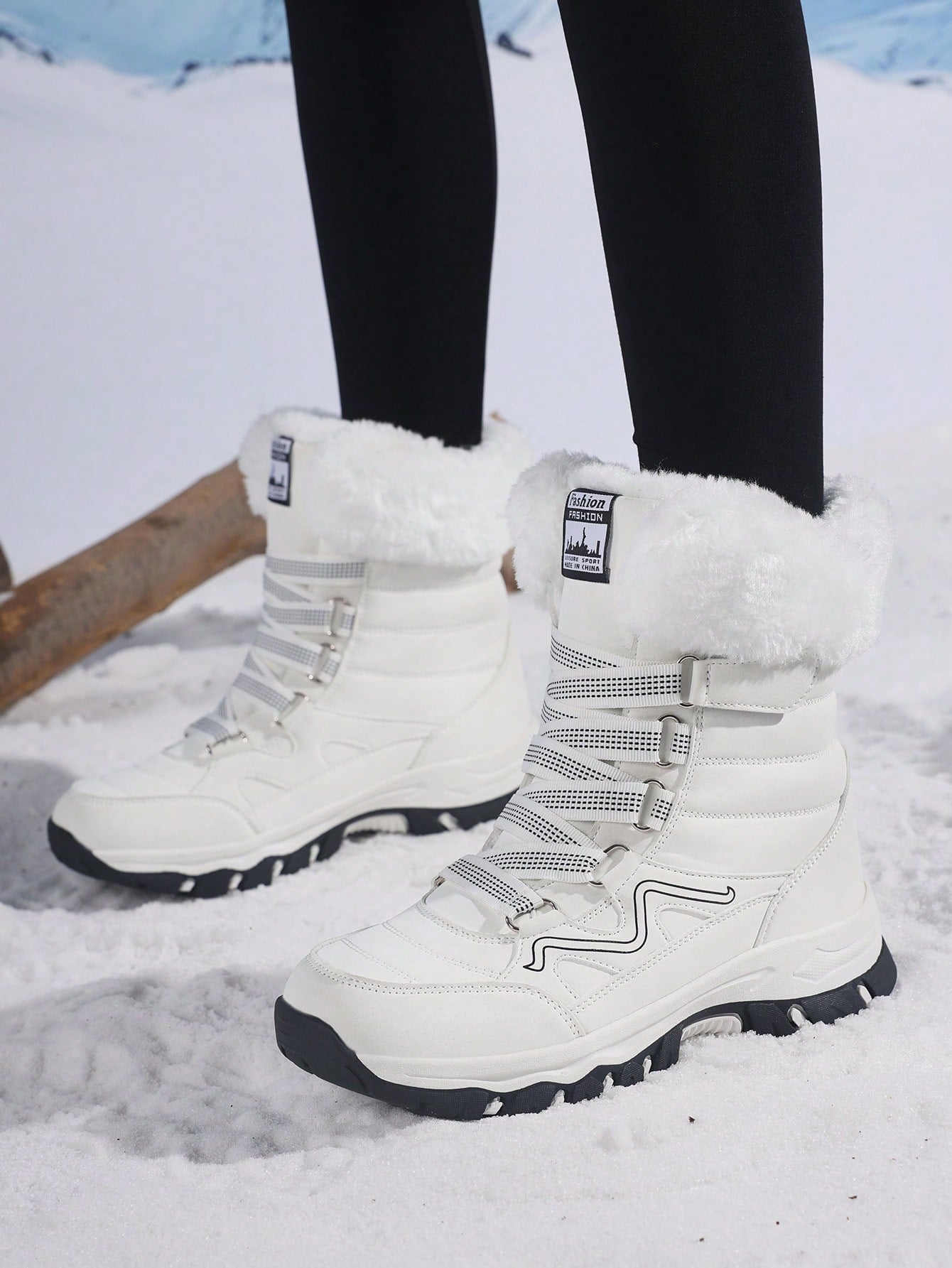 Women's Snow Boots, New Autumn/Winter High-Top Mid-Calf Lace-Up Comfortable Thick-Soled Non-Slip Durable Solid Casual Boots, Fashionable Outdoor Hiking Adventure, Thick Plush Lining, Waterproof Leather Upper, Comfortable And Warm