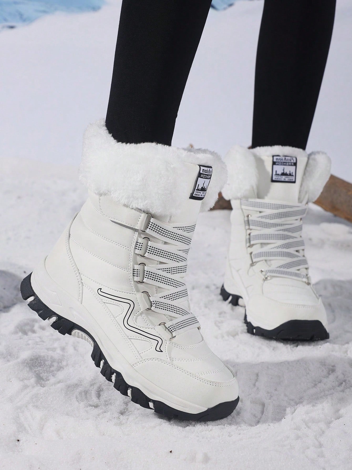 Women's Snow Boots, New Autumn/Winter High-Top Mid-Calf Lace-Up Comfortable Thick-Soled Non-Slip Durable Solid Casual Boots, Fashionable Outdoor Hiking Adventure, Thick Plush Lining, Waterproof Leather Upper, Comfortable And Warm