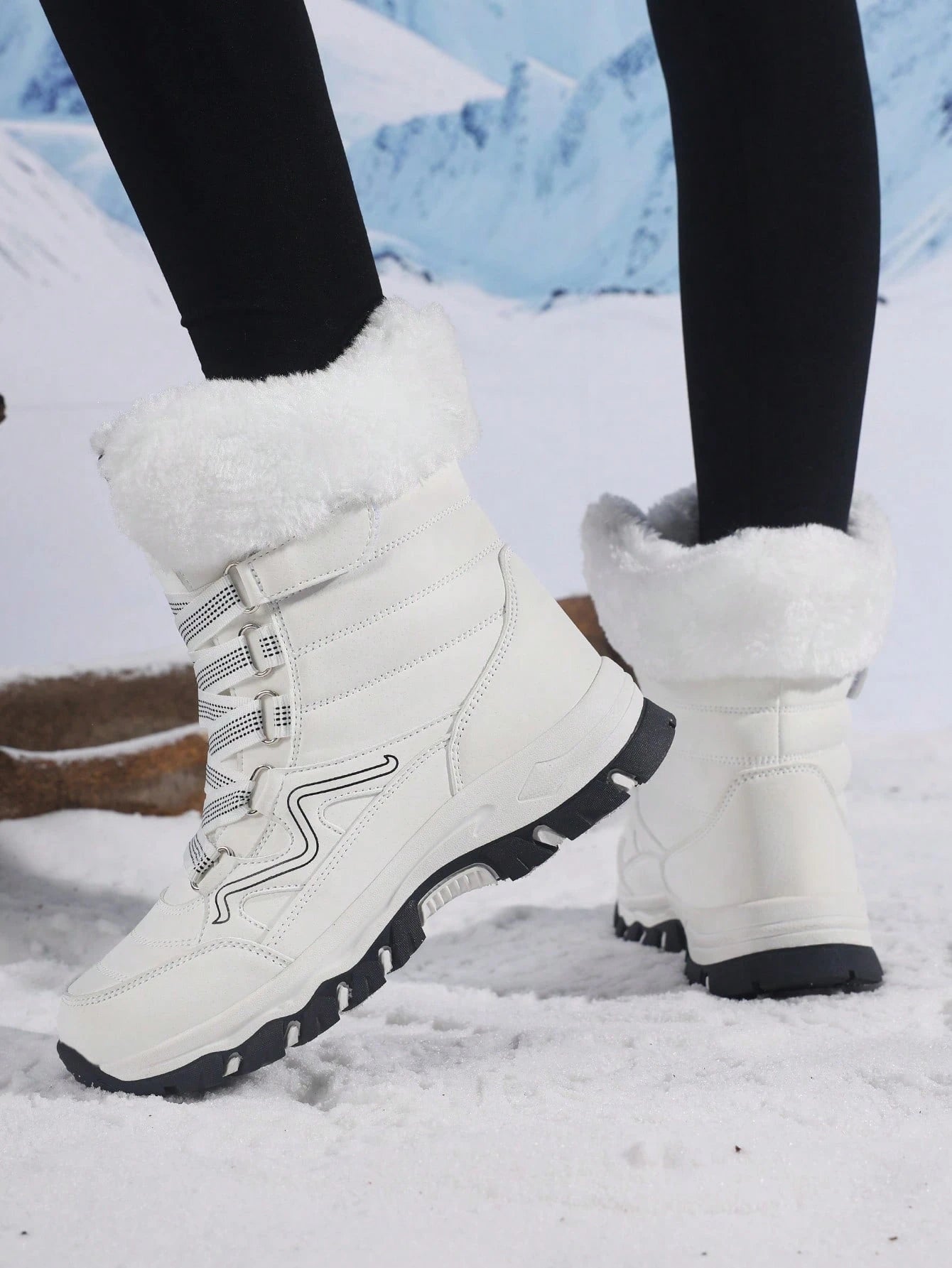Women's Snow Boots, New Autumn/Winter High-Top Mid-Calf Lace-Up Comfortable Thick-Soled Non-Slip Durable Solid Casual Boots, Fashionable Outdoor Hiking Adventure, Thick Plush Lining, Waterproof Leather Upper, Comfortable And Warm