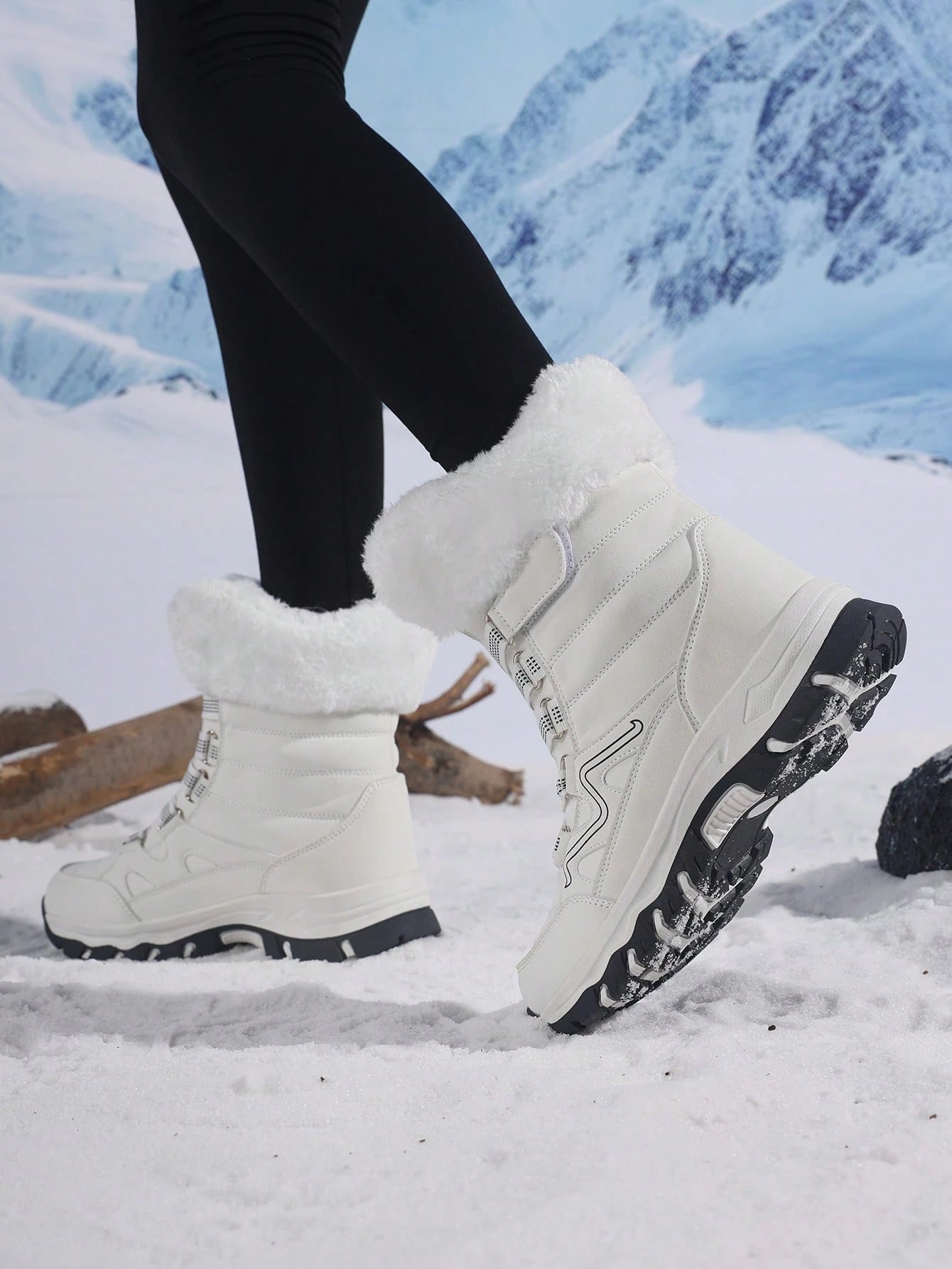 Women's Snow Boots, New Autumn/Winter High-Top Mid-Calf Lace-Up Comfortable Thick-Soled Non-Slip Durable Solid Casual Boots, Fashionable Outdoor Hiking Adventure, Thick Plush Lining, Waterproof Leather Upper, Comfortable And Warm