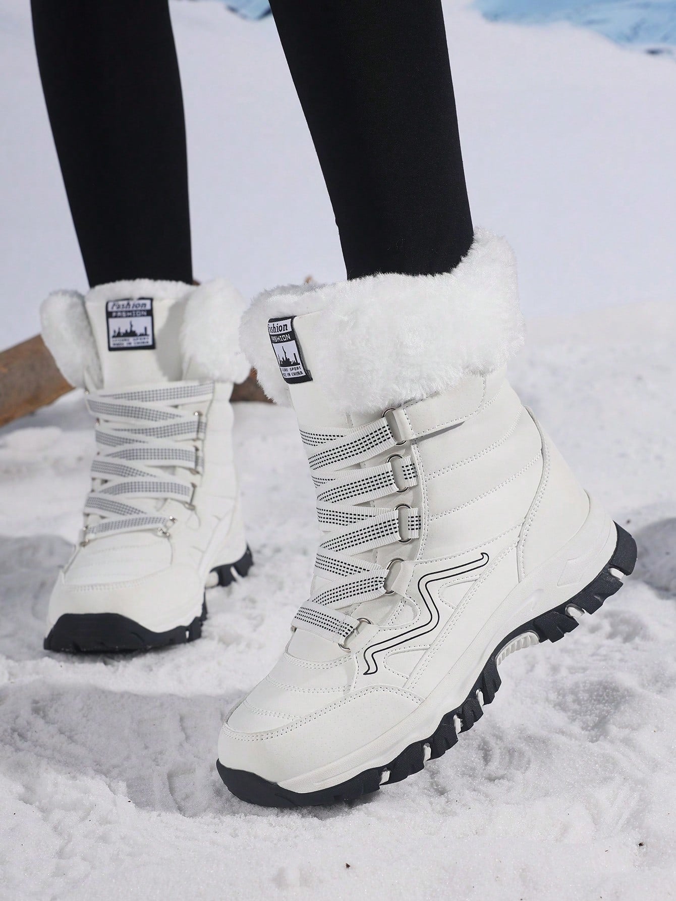 Women's Snow Boots, New Autumn/Winter High-Top Mid-Calf Lace-Up Comfortable Thick-Soled Non-Slip Durable Solid Casual Boots, Fashionable Outdoor Hiking Adventure, Thick Plush Lining, Waterproof Leather Upper, Comfortable And Warm