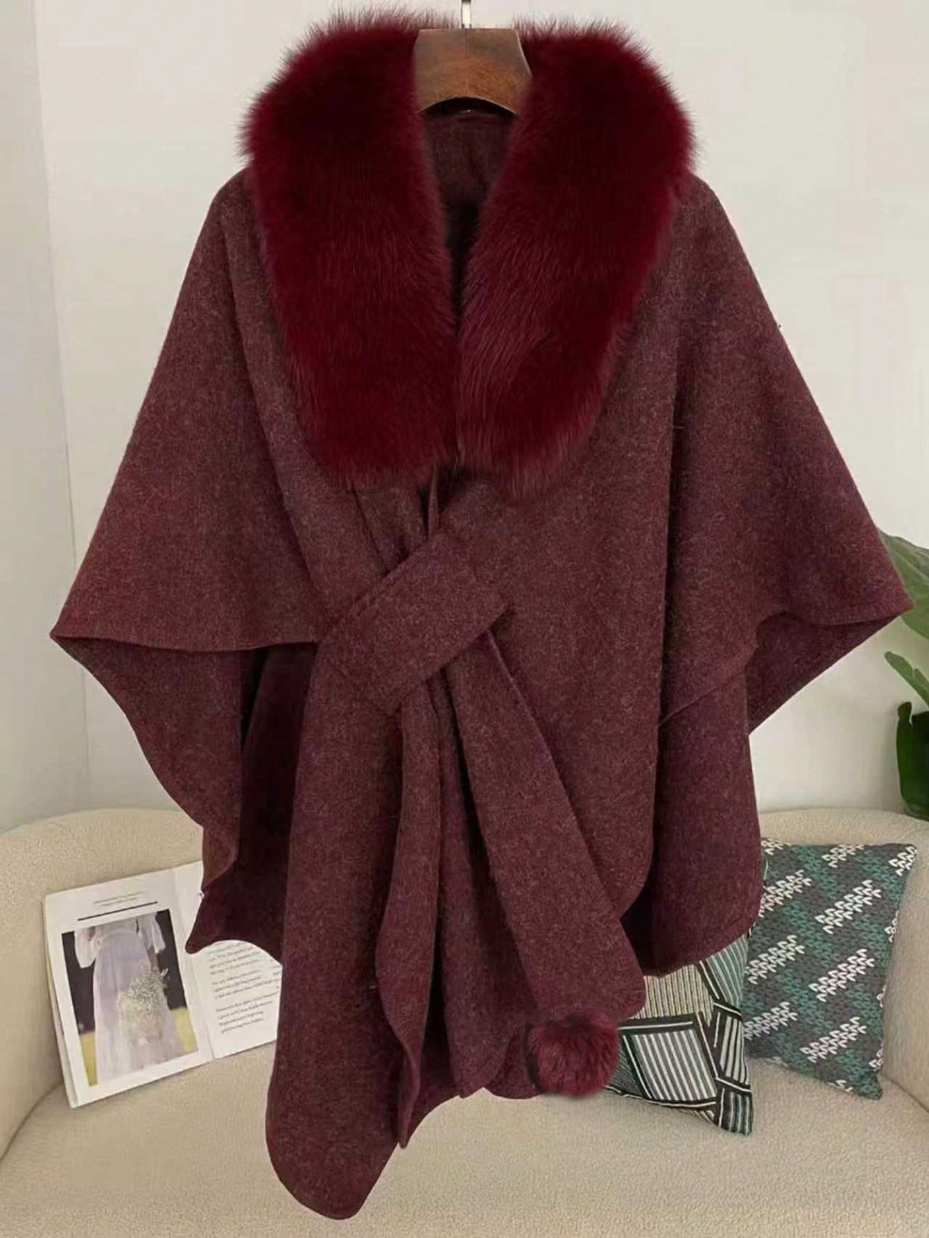 1pc Faux Cashmere & Faux Fur Shawl, Fashionable & Stylish For Daily Wear, Parties, Travels, Christmas Gift For Dress