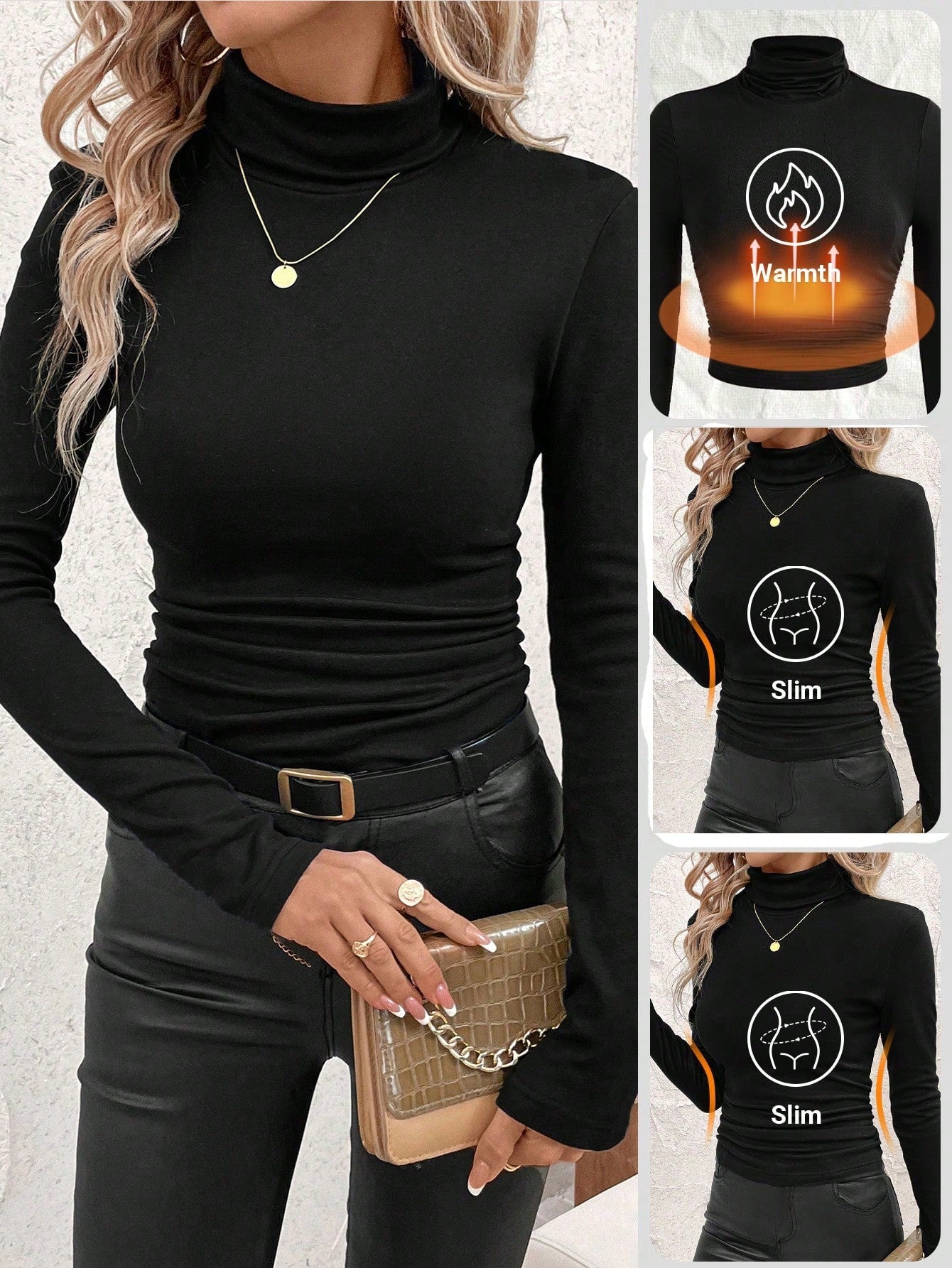 Women's Stand Collar Gathered Warm T-Shirt