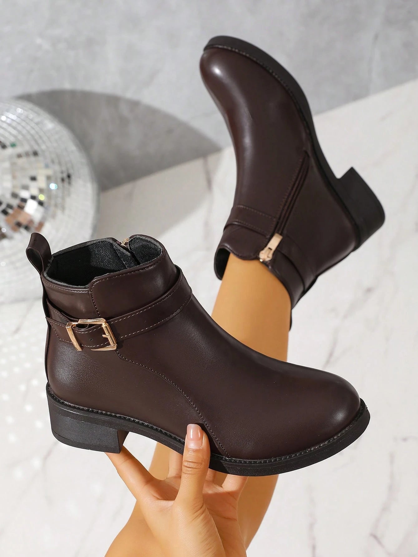 Women's Autumn/Winter Leather-Textured Boots, Side Zipper For Easy On/Off, Chunky Heel Comfortable Wear, Warm Lining, Versatile For Commute, Work, Outings, Elegant & Classy British Style Ankle Boots