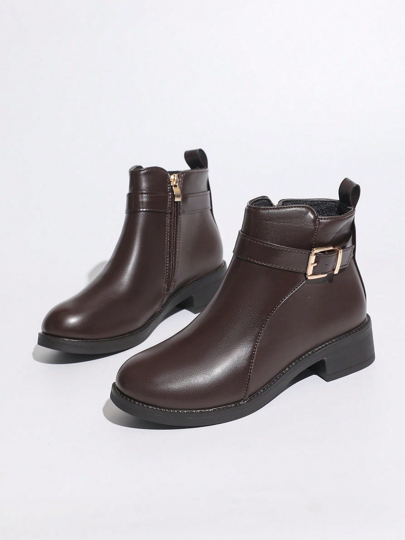 Women's Autumn/Winter Leather-Textured Boots, Side Zipper For Easy On/Off, Chunky Heel Comfortable Wear, Warm Lining, Versatile For Commute, Work, Outings, Elegant & Classy British Style Ankle Boots