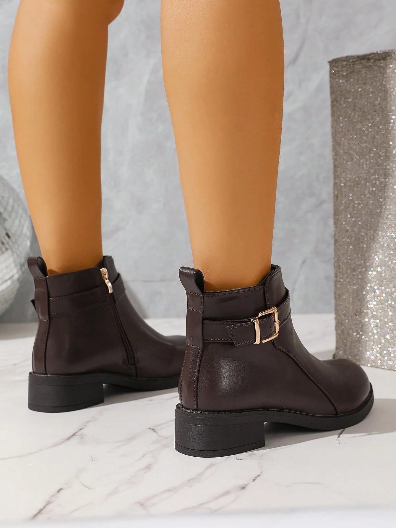 Women's Autumn/Winter Leather-Textured Boots, Side Zipper For Easy On/Off, Chunky Heel Comfortable Wear, Warm Lining, Versatile For Commute, Work, Outings, Elegant & Classy British Style Ankle Boots
