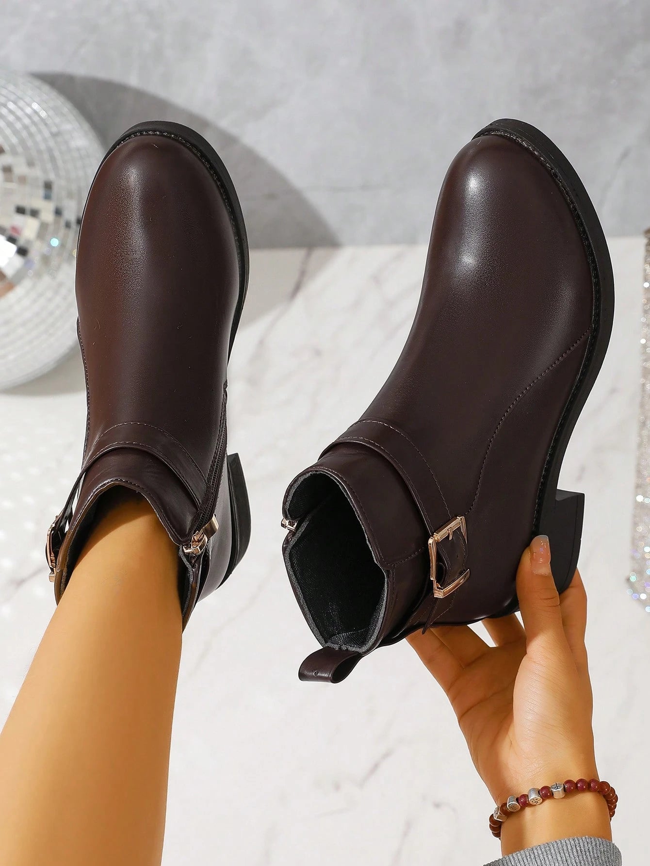 Women's Autumn/Winter Leather-Textured Boots, Side Zipper For Easy On/Off, Chunky Heel Comfortable Wear, Warm Lining, Versatile For Commute, Work, Outings, Elegant & Classy British Style Ankle Boots