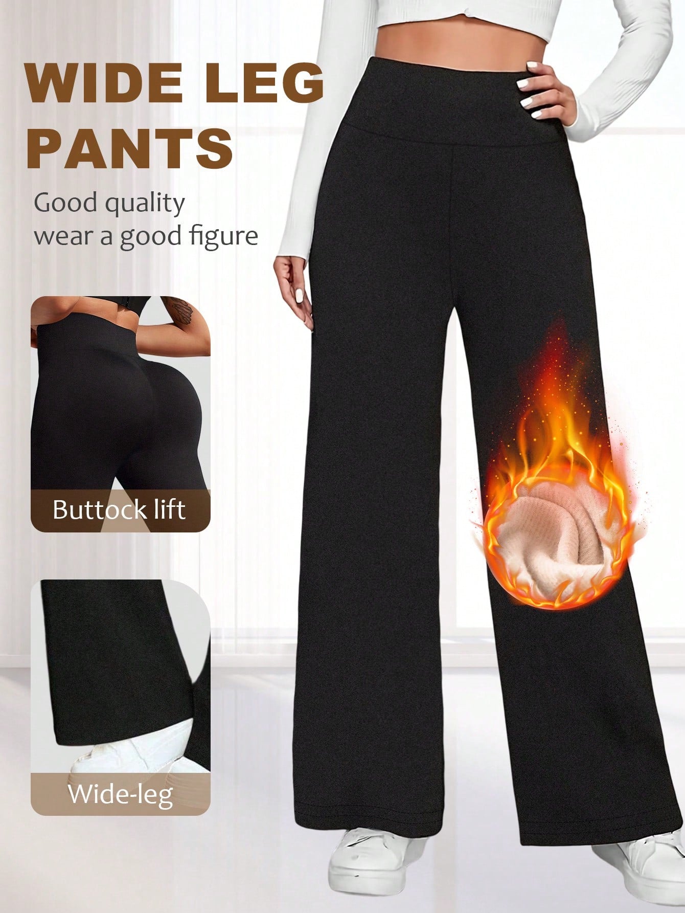 Women's High Waist Fleece Wide Leg Pants - Solid Color, Soft Brushed Comfortable Loose Fit, Warm Design, Casual Pants For Autumn/Winter, Outdoor Versatile Straight Leg Trousers With Elastic Waistband
