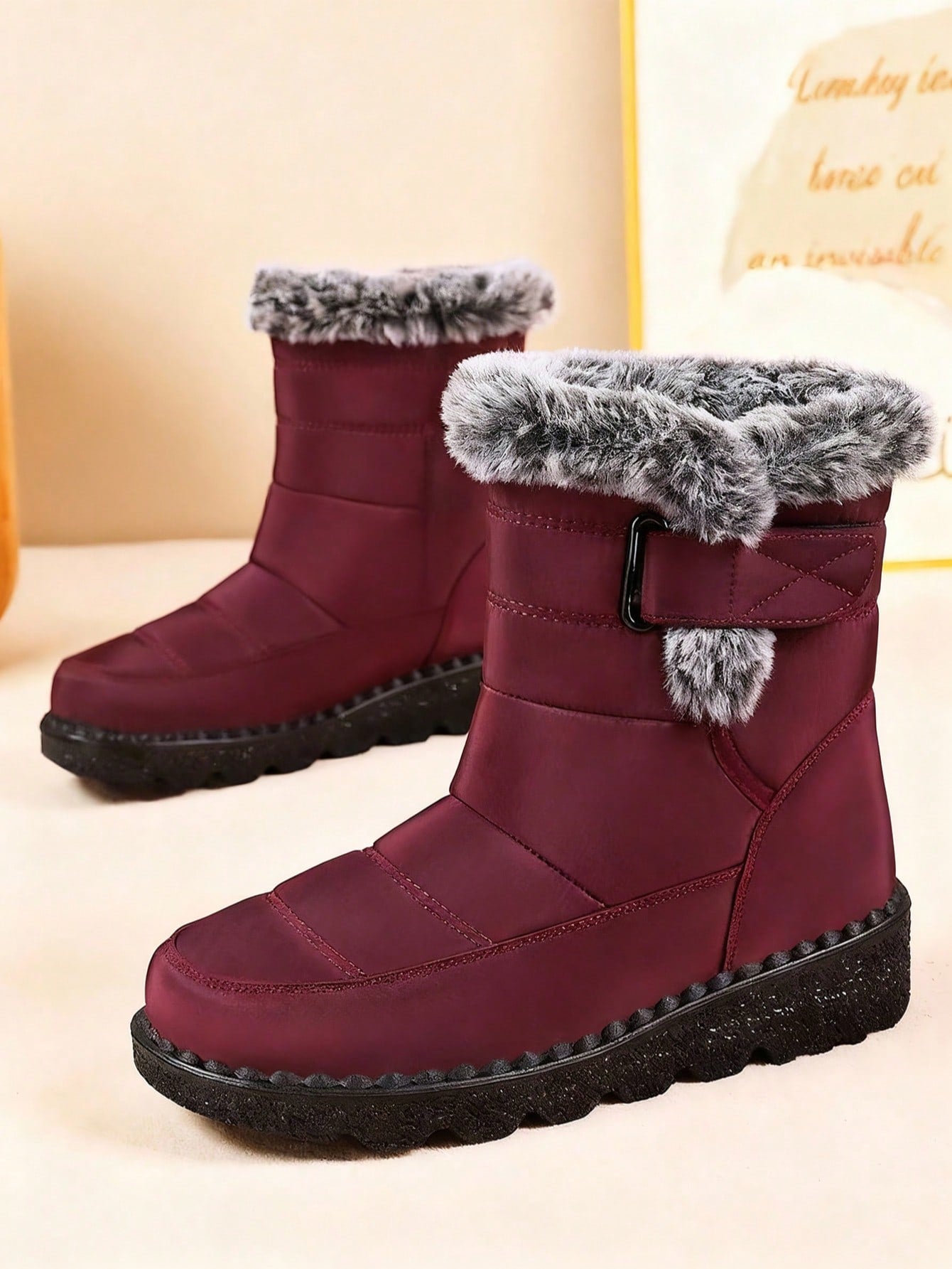 Women's Thickened Thermal Lined Anti-Slip Mid-Calf Snow Boots For Winter Outdoor, Versatile