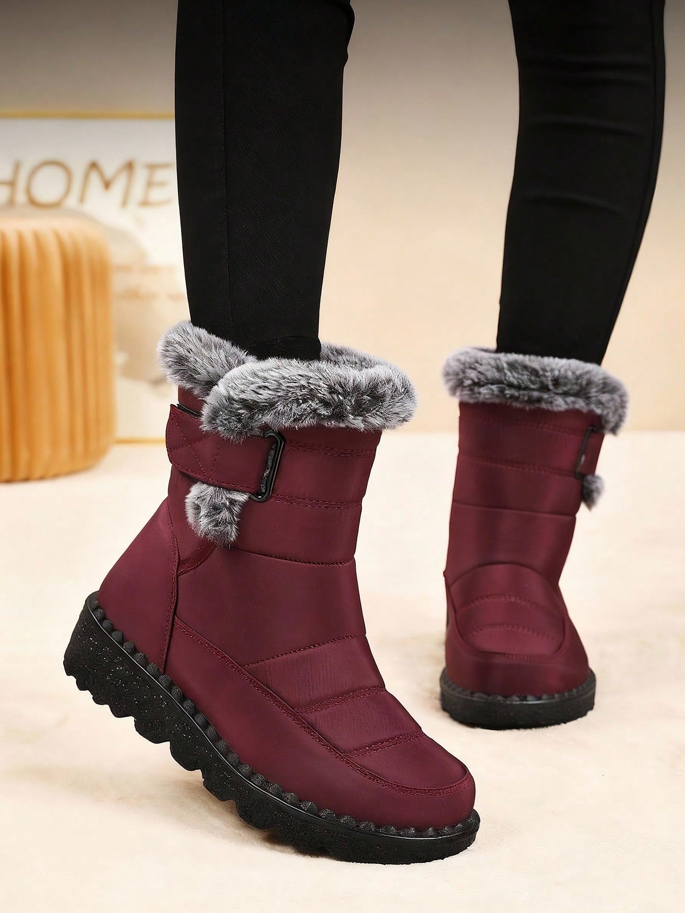 Women's Thickened Thermal Lined Anti-Slip Mid-Calf Snow Boots For Winter Outdoor, Versatile