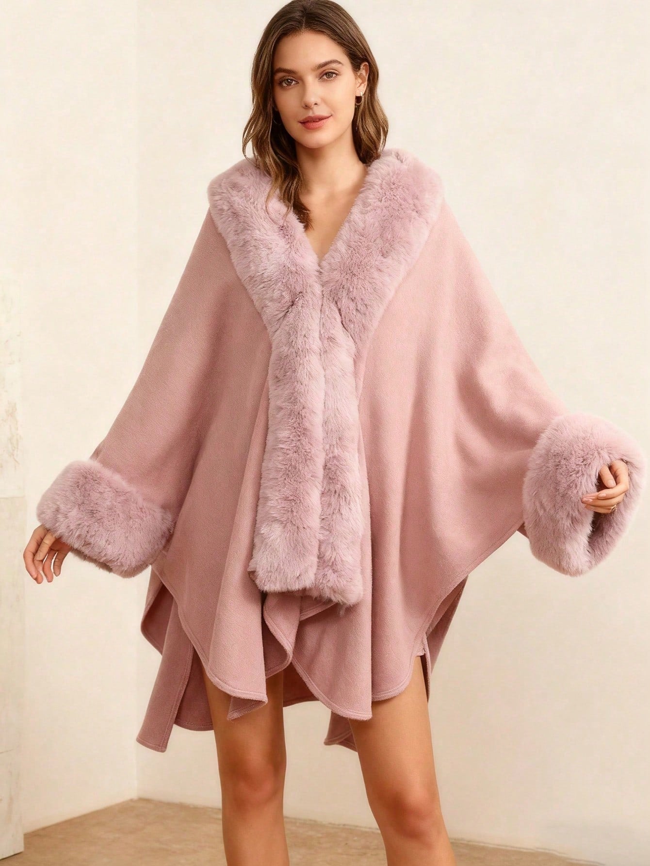 1pc Faux Cashmere & Faux Fur Shawl, Fashionable & Stylish For Daily Wear, Parties, Travels, Christmas Gift For Dress