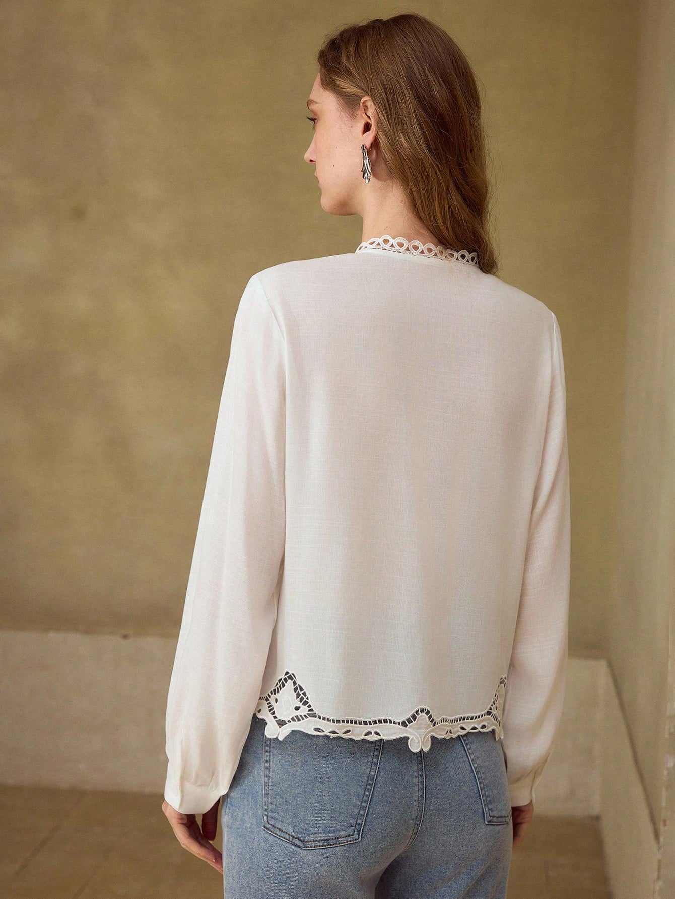Premium Women's Perforated Embroidered Pleated Cotton Linen Blouse