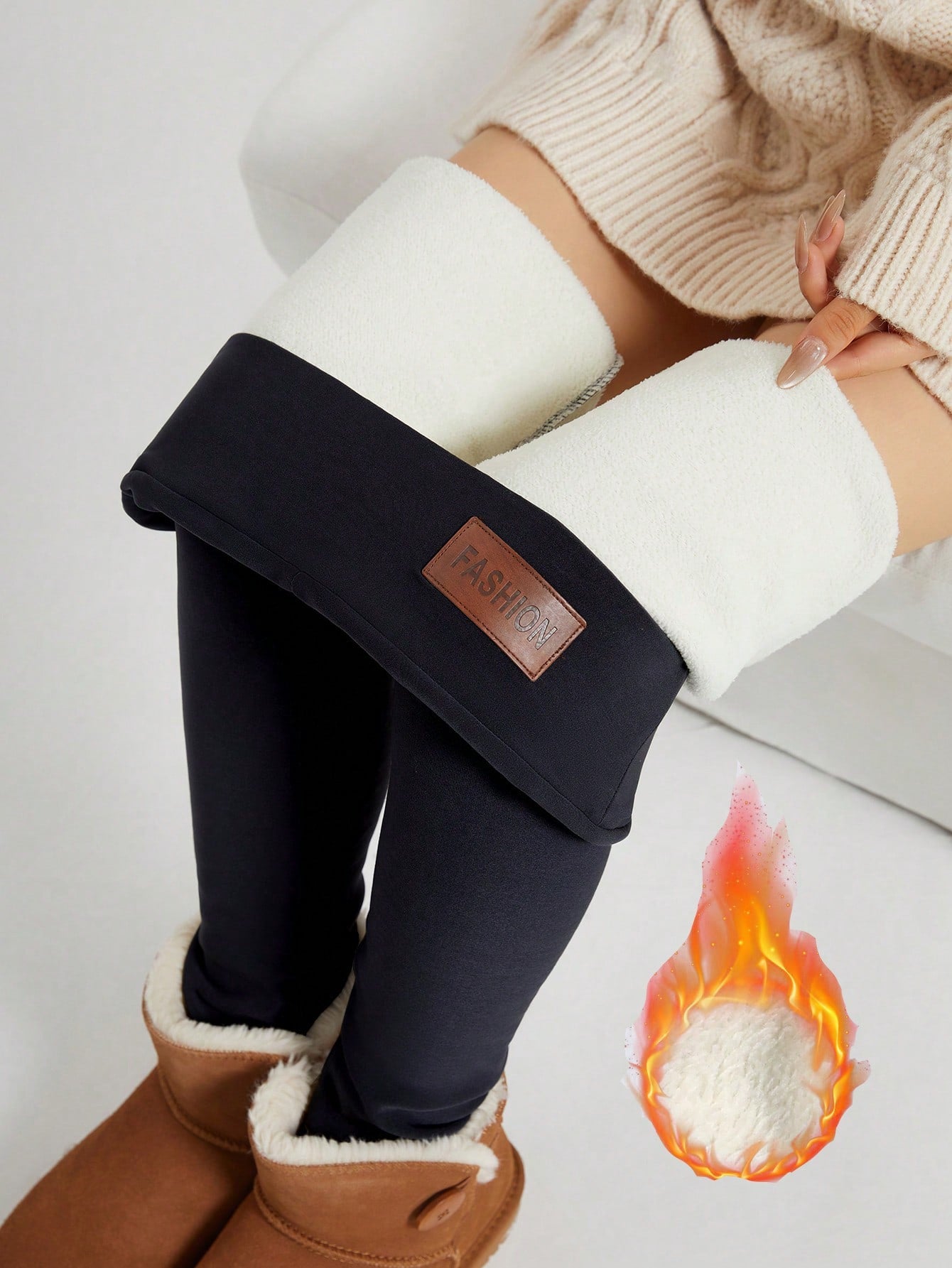 Autumn/Winter Thermal Lined Leggings, Casual High Waist Skinny Pants, Elastic Sherpa Skinny Yoga Pants