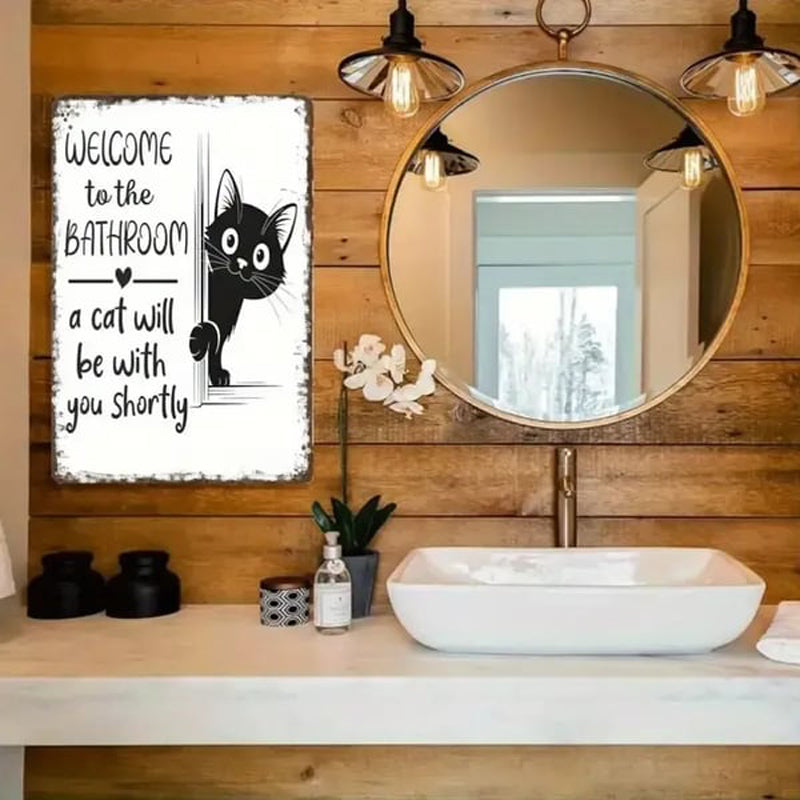 Vintage Highland Cow Aluminum Sign Black and White Bathroom Wall Decor