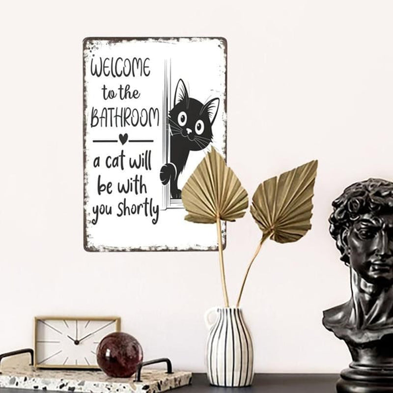 Vintage Highland Cow Aluminum Sign Black and White Bathroom Wall Decor