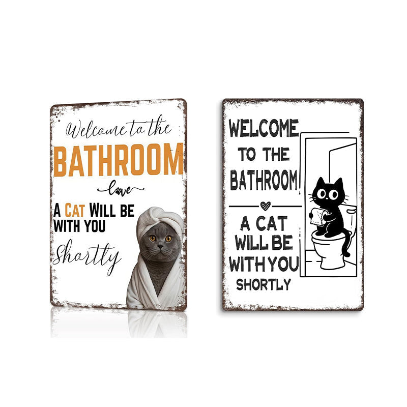 Vintage Highland Cow Aluminum Sign Black and White Bathroom Wall Decor