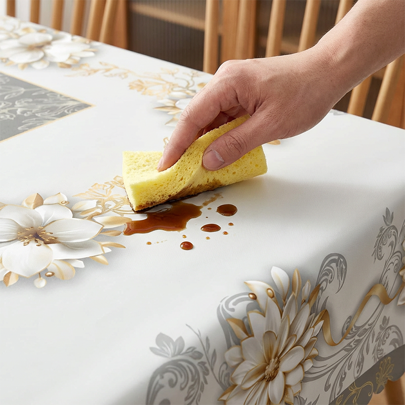 Elegant Waterproof Embossed Floral Tablecloth